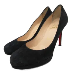 クリスチャンルブタン Christian louboutin パンプス ラウンドトゥ ハイヒール ピンヒール スエード 34.5 21.5cm 黒 ブラック 赤 レッド