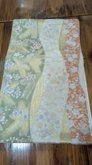 【優しい色合い】クリーム色地に緑とオレンジの袋帯