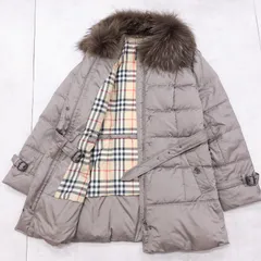 BURBERRY LONDON　バーバリーロンドン　ダウンコート　ファー　ノバチェック　ベルト　ポリエステル　ブラウン　レディース　大きいサイズ　44　b00388