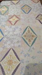【美品】クリーム地に白やピンクの花柄の袋帯