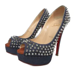 クリスチャンルブタン Christian louboutin デニム スパイク フルスタッズ パンプス ハイヒール オープントゥ インディゴ ネイビー 35.5 約22.5cm ■MNK1