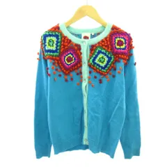 ポピーレッド poppy red ニット カーディガン 肩 総柄 ウール 長袖 L 水色 ライトブルー 1113