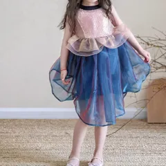 キッズ 切替 ノースリーブ ドレス ワンピース プリンセス　s-1981