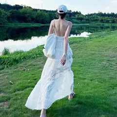 キャミソールワンピース　ロング　レース　ティアード　ワンピース