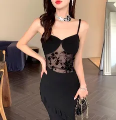 シースルー パーティードレス 花柄 フリル ロング エレガント