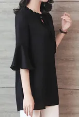 チュニック Aライン ブラウス シフォンシャツ ラウンドネック