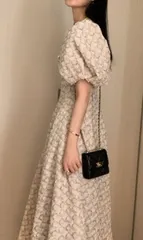 ツイードドレス パフスリーブ ワンピース (2413)