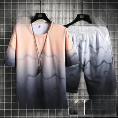 セットアップ メンズ 半袖 上下セット 半袖Tシャツ ショートパンツ グラデーション 上下 冷感 夏服