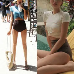 タンキニ 水着 半袖 フロントねじり バイカラー 全2色 かわいい