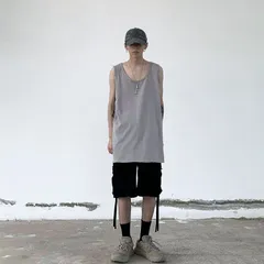 タンクトップ 無地 ノースリーブ ロング ルーズ ３色 m0909