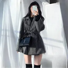 チェスターコート レディース テーラード ジャケット キレイめ コート チェック柄 ブレザー 厚手 アウター 冬コート ベルト付き OL通勤