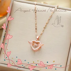 人気の大人キュートな天使ハート　 ダンシングネックレス　ピンクゴールド 鎖骨 可愛い キュート