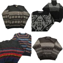 古着卸 まとめ売り 総柄 セーター 6枚セット (メンズ L ) ノルディック柄 フェアアイル柄 モノトーン 中古 古着 ND6825