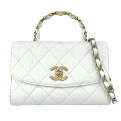 【中古】 CHANEL シャネル トップハンドル ミニフラップバッグ AS2478 マトラッセ チェーンショルダー ココハンドル ターンロック クランプルラムスキン ホワイト レディース 26003276 AO