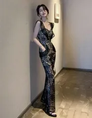 シースルーレーススーツ パーティードレス 黒 セクシー 総パンツ