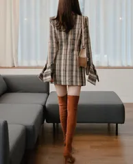 ジャケットワンピース チェック エレガント タイト