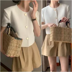 ジャケット ノーカラーフォーマル 半袖アウター 韓国 3color1897