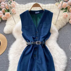 ジャンプスーツ ノースリーブ オールインワン デニム 全2色