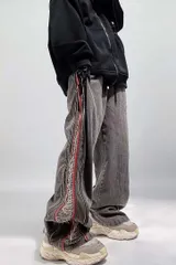 デニムパンツ ワイド ダメージ ジーパン サイドライン