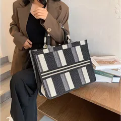 トートバッグ 通勤デイリー ストライプ エレガント 大容量 全2色