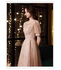 ドレス パフスリ フレア 総柄 スパンコール パーティ― 二次会