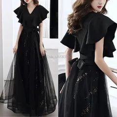 ドレス ブラック ロング 結婚式 パーティー 披露宴 韓国