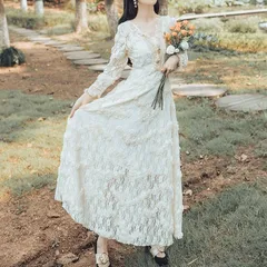 ドレス レース フラワー 立体 ロング ワンピース 【送料込】