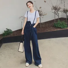 デニム オーバーオール ルーズ ストレート ワイドレッグ