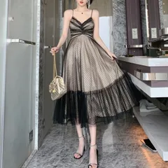 ドット チュール フリル Aライン キャミ ワンピース パーティー