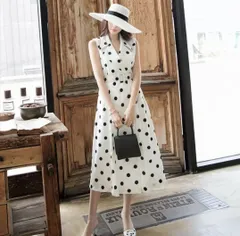 ドット 水玉 ノースリーブ エレガント シャツワンピース S~L