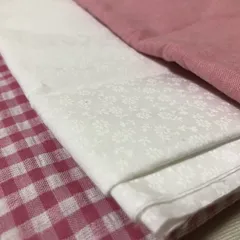 H835　ピンク　ホワイト　生地　3枚セット　チェック柄　花柄　無地　布　布地