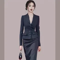 スーツ セットアップ 黒 スリム ジャケット×スカート 上品 S-XL