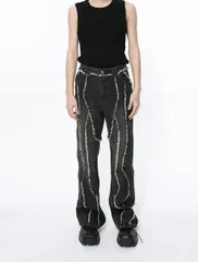 ストリート デニム クラッシュ加工 ワイドパンツ ガウチョ