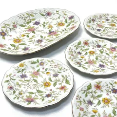 ◼︎未使用保管品◼︎【Yodel Valley fine china】大皿（オーバルプレート）平皿5枚セット　花柄　金彩