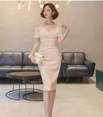 ドレス 結婚式 オフショルダー タイト パーティー 膝丈