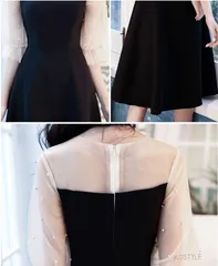 ドレス 結婚式 パール 黒 シアー 二次会 パーティー 送料無料