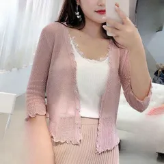 トップス レディース カーディガン 七分袖 羽織 シンプル フェミニン 可愛い 体型カバー UV対策 春夏