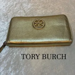 トリーバーチ　TORY BURCH　ゴールドロゴ　レザーメタリック　ゴールドカラー　ラウンドファスナー　長財布