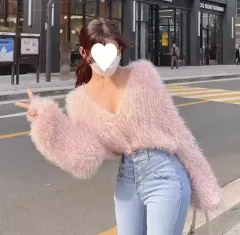 ピンクアンゴラカーディガン 新品