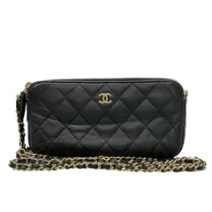CHANEL(シャネル) 財布 マトラッセ 黒 チェーンウォレット/ゴールド金具/ダブルファスナー ラムスキン