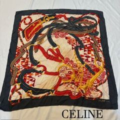 CELINE セリーヌ ペイズリー柄スカーフ ロング 薄手 ネイビー シルク