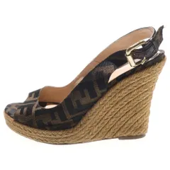 FENDI (フェンディ) ズッカ柄 エスパドリーユ ヒール ストラップ サンダル シューズ ブラウン/ベージュ レディース