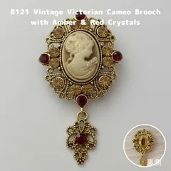 【B121】カメオ風 ブローチ ビンテージ調 アンティーク調 ゴールド ラインストーン 大ぶり