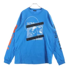 DIESEL (ディーゼル) ロゴスリーブ フロントプリント クルーネック 長袖Tシャツ コットン ブルー