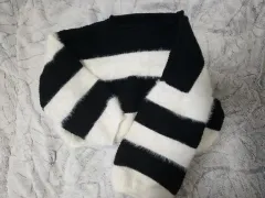 レディース セミクロップド オーバーサイズ ボーダー柄 ニット