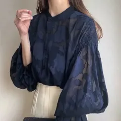 長袖シャツ レーストップス レースブラウス レディース ブラウス 花柄 パフスリーブ トップス  クルーネック きれいめ 着痩せ