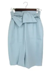 ジャスグリッティー JUSGLITTY ウール スカート フロント スリット リボン モチーフ ひざ丈 無地  バック ファスナー サイズ1 グリーン系 QQQ