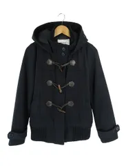 デニフィッツ Denifits ダッフル コート ジャケット フード ボタン 無地 ネイビー サイズM QQQ