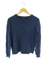 ナノユニバース nano universe プルオーバー ニット セーター Vネック 長袖 リブ 無地 ネイビー サイズS QQQ