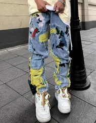 ダメージ加工 パンツ ストリート クラッシュ ワイド Gパン 人気 デニム